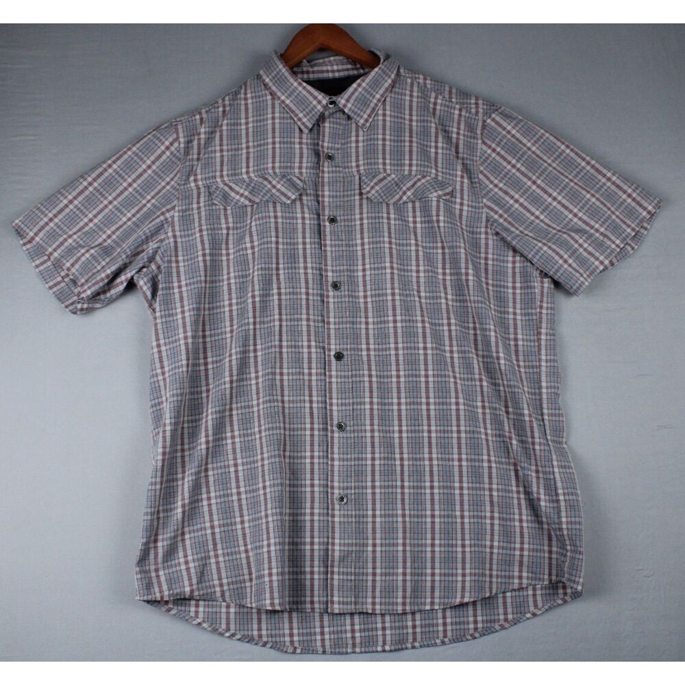 Wrangler ATG Shirt Mens Gray Regular Fit Large Plaid 2 Pocket Short Sleeve